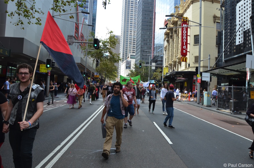 The March In March rally heads down George Street, Sydney.
